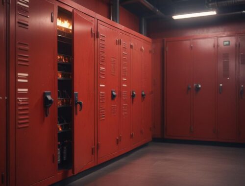 Навесной пожарный шкаф ШПК-320 НЗК универсальный красного цвета