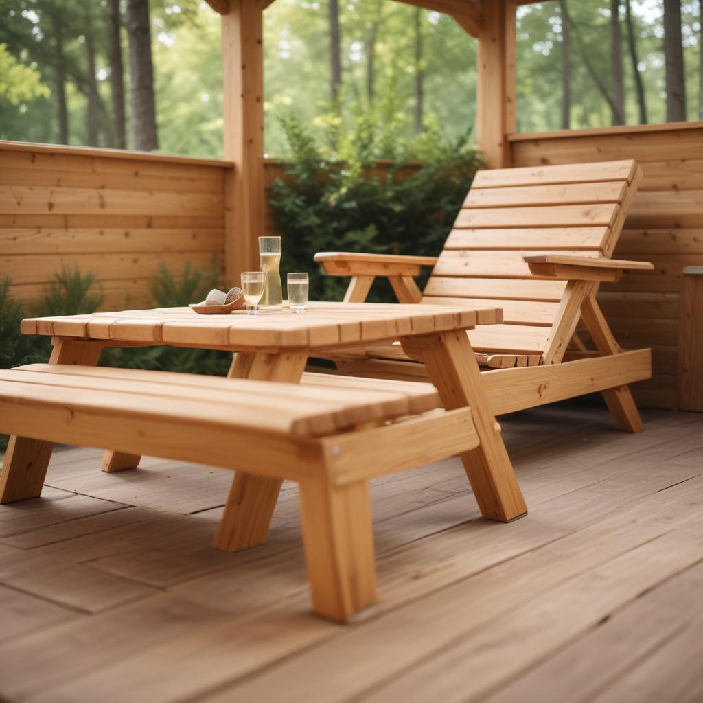 Стильная мебель из массива сосны для сада, террасы и бани